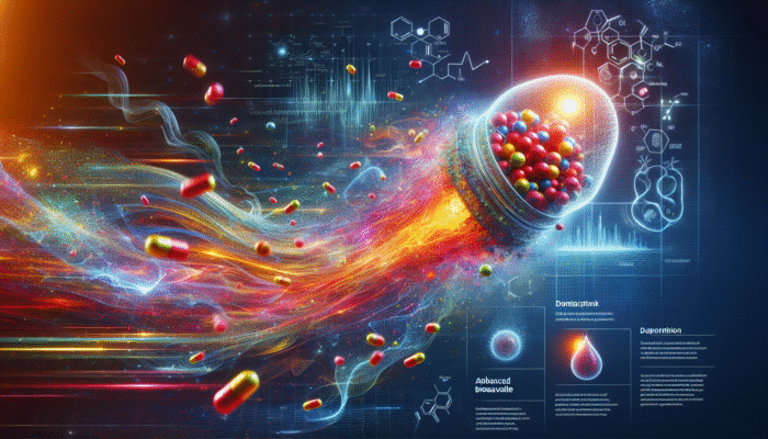 Illustration of liposomal supplements quickly entering bloodstream, symbolising energy and vitality.