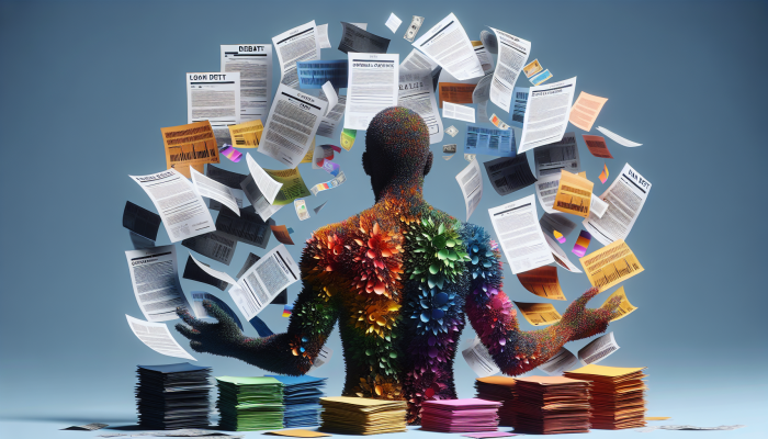 Debt Consolidation Loans from Fintech Companies: A Guide | DCL Debt Consolidation Loans from Fintech Companies: A person consolidating chaotic debt papers into one clear loan document, symbolising financial relief.