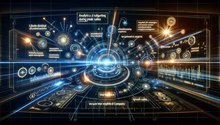 Futuristic interface of Bing Places for Business featuring Bing Ads, illustrating analytics and targeted campaigns during peak sales.