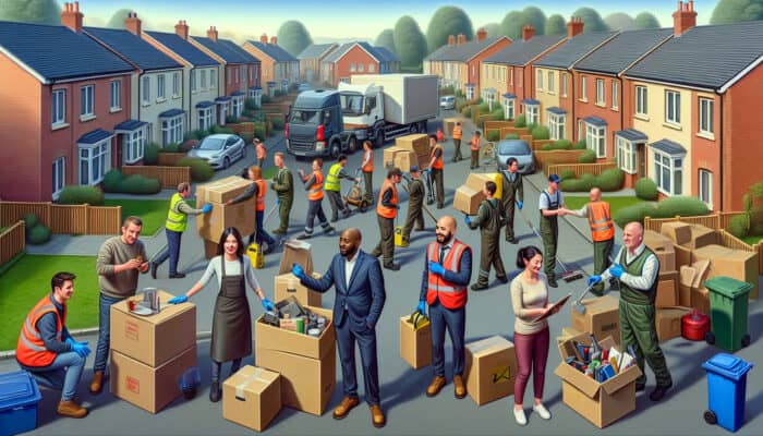 A local UK clearance team efficiently clearing a home, offering personalised services and negotiating prices with clients.