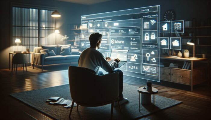 Individual reviewing online booking details on a laptop in a comfortable home office, with secure payment icons and a calendar.