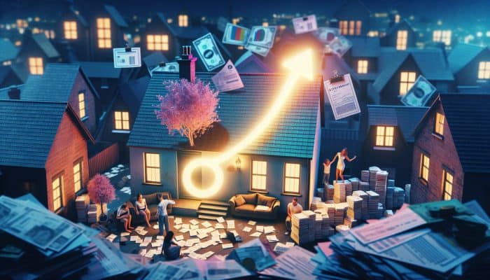 Debt Consolidation Loans vs Paying Debts Separately | DCL Debt Consolidation Loans vs Paying Debts Separately: A stressed family in a chaotic Manchester home, surrounded by bills and documents, with a glowing debt consolidation loan symbolizing financial relief.