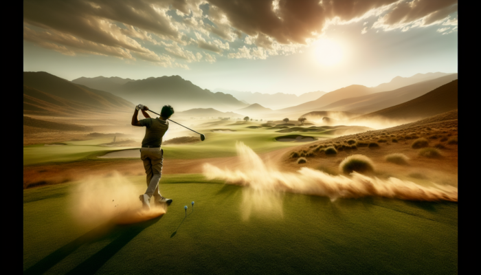 Correcting a Golf Slice: Right-handed golfer mid-swing with improper grip on a sunny South African course, ball slicing right in strong winds over lush greens.