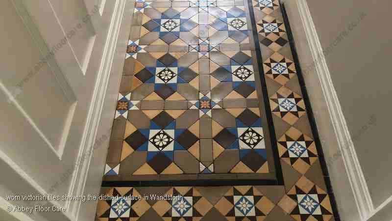 Victorian tiles showing dull grey surface after drying due to residue build-up