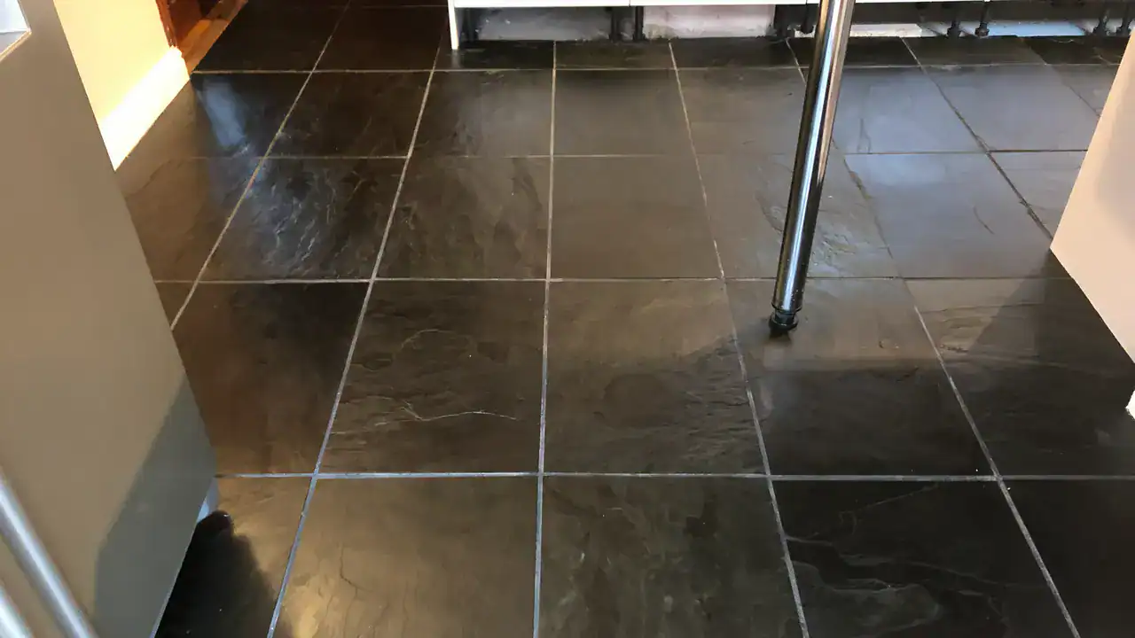 Cleaned colour enhanced slate kitchen floor after restoration