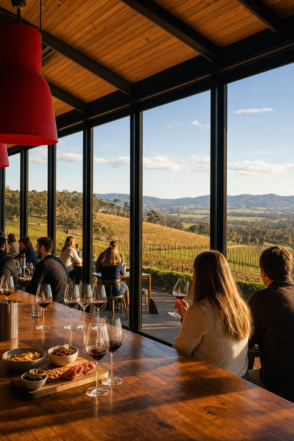 Boutique cellar door wine tasting experience in the Yarra Valley with vineyard views.
