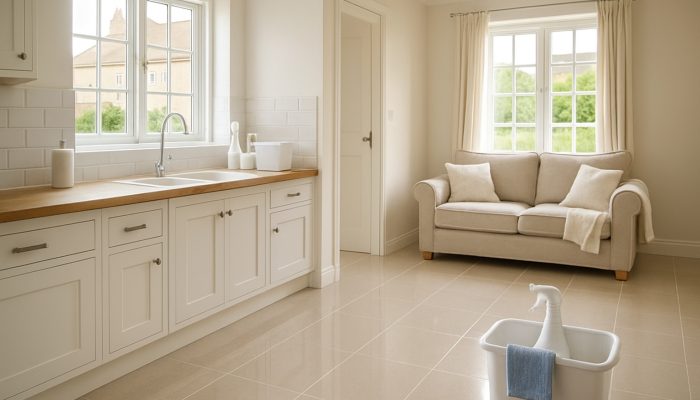 Beautifully cleaned British cottage interior in Milborne Port after end of tenancy cleaning with shiny floors.